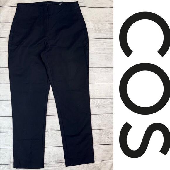 COS Women's Black Stretch Cotton Straight Leg Trousers High Waist  Size 8 - Picture 1 of 6